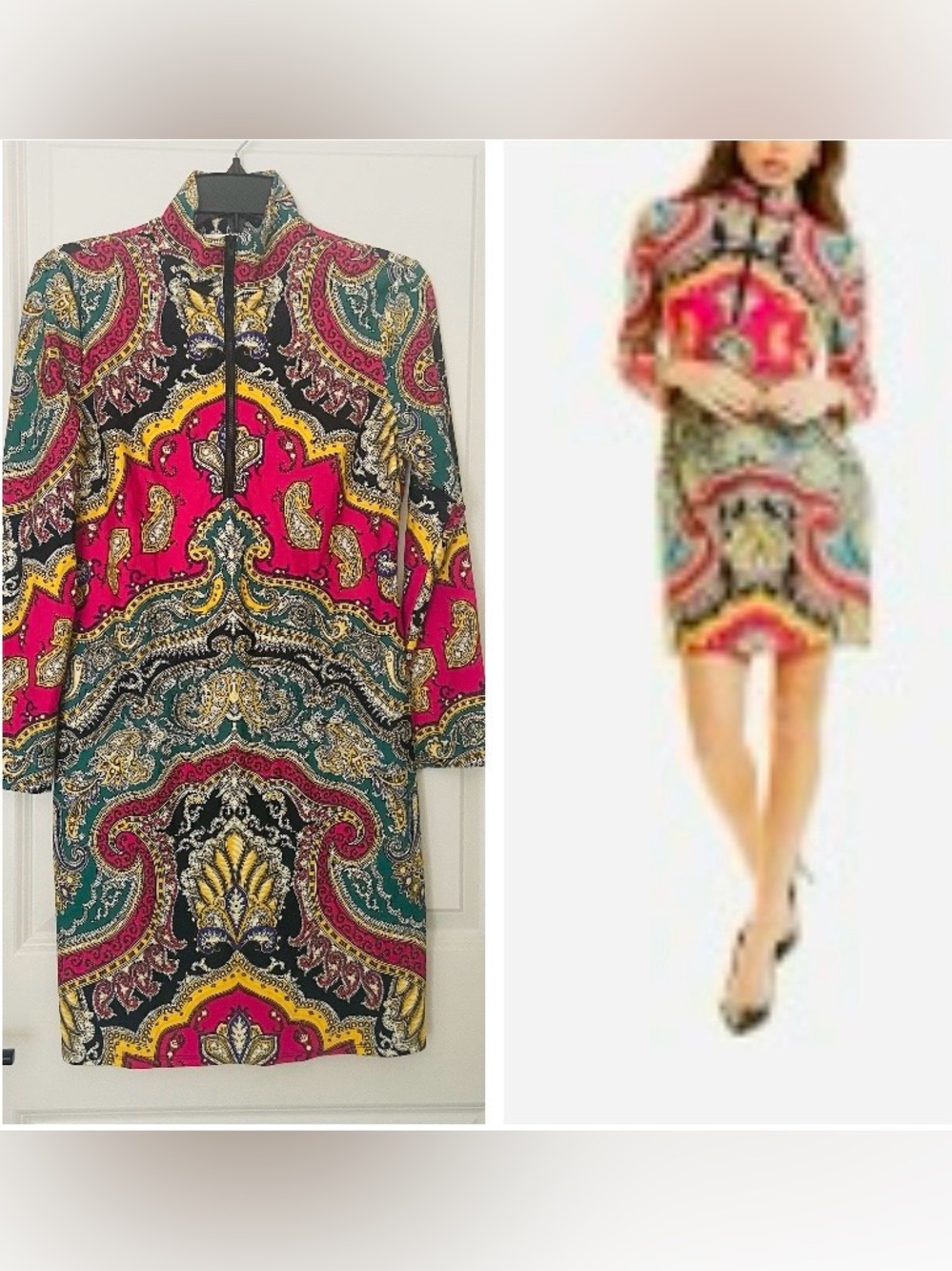Jude Connally Multicolor 1/4  Front Zip  Paisley Print Long-Sleeve  Dress